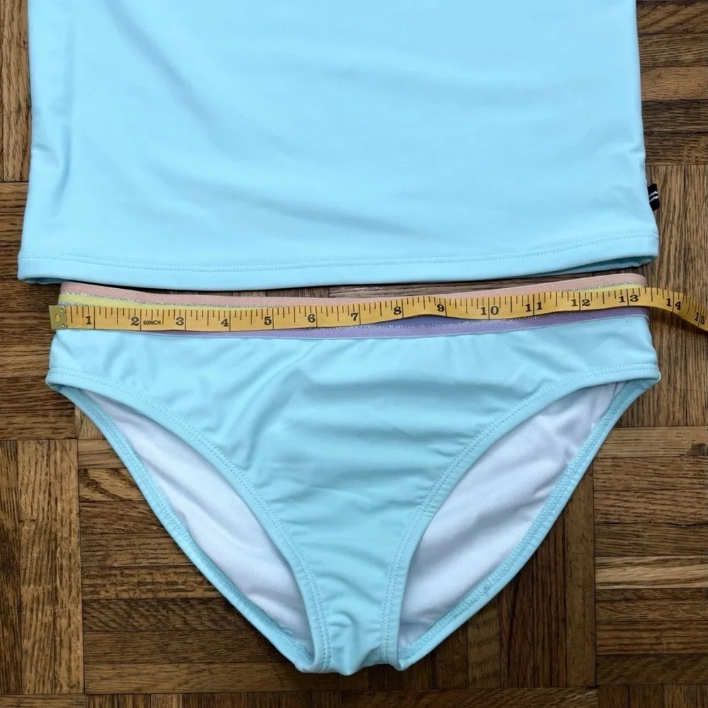 Nautica Girls' Two-piece‎ Swimsuit Set Aqua Blue with Rainbow Striped Straps XL